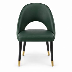JYX-018 Dark Green Open-Back Upholstered Dining Chair front view