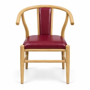 JYX-022 Burgundy Seat Curved-Frame Dining Chair front view