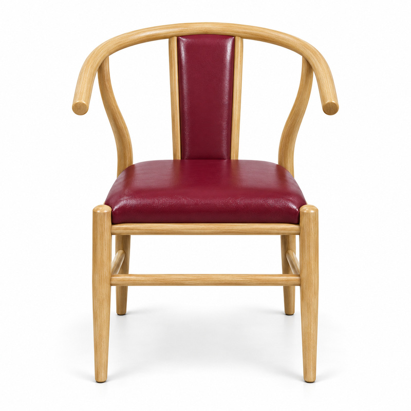 JYX-022 Burgundy Seat Curved-Frame Dining Chair