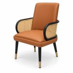 JYX-024 Tan Upholstered Cane-Side Dining Armchair left 45-degree view