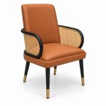 JYX-024 Tan Upholstered Cane-Side Dining Armchair right 45-degree view