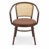 JYX-025 Brown Cane-Back Upholstered Dining Armchair