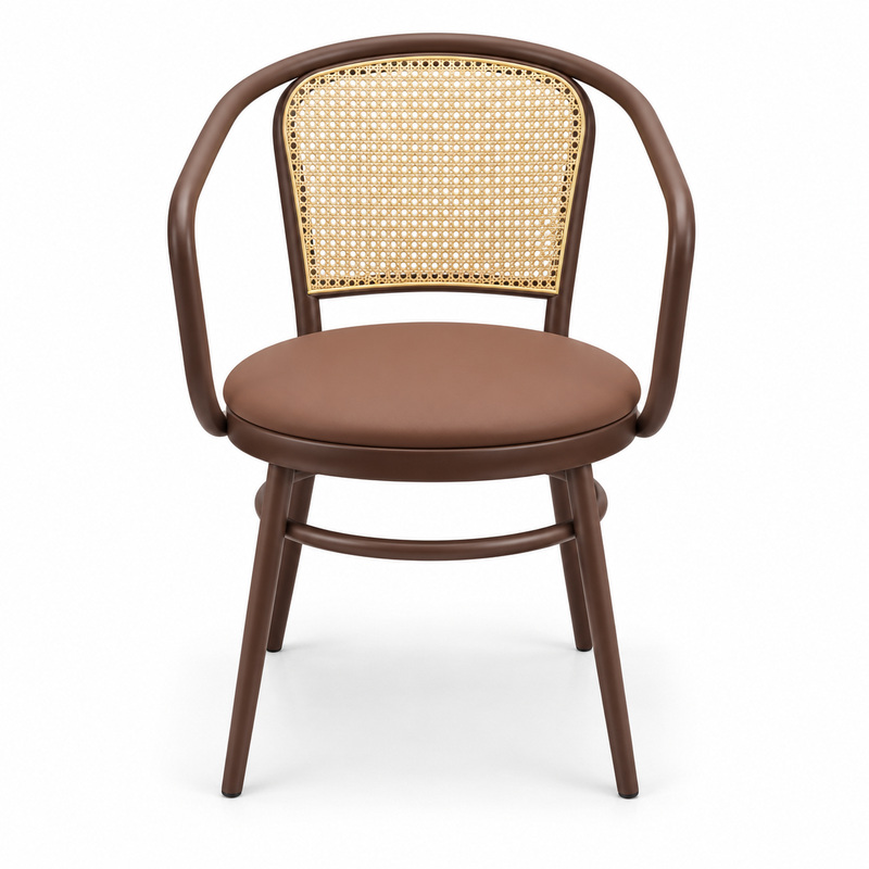 JYX-025 Brown Cane-Back Upholstered Dining Armchair