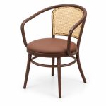 JYX-025 Brown Cane-Back Upholstered Dining Armchair left 45-degree view