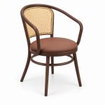 JYX-025 Brown Cane-Back Upholstered Dining Armchair right 45-degree view