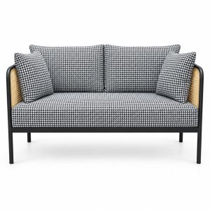 JYX-026 Gray Checkered Two-Seat Commercial Sofa front view