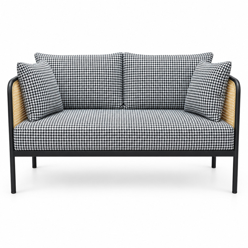 JYX-026 Gray Checkered Two-Seat Commercial Sofa