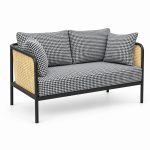 JYX-026 Gray Checkered Two-Seat Commercial Sofa left 45-degree view