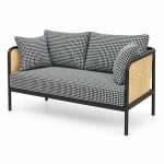 JYX-026 Gray Checkered Two-Seat Commercial Sofa right 45-degree view