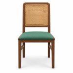 JYX-027 Green Seat Rectangular Cane-Back Dining Chair front view