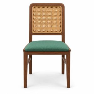 JYX-027 Green Seat Rectangular Cane-Back Dining Chair front view