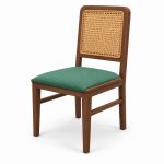 JYX-027 Green Seat Rectangular Cane-Back Dining Chair left 45-degree view