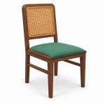 JYX-027 Green Seat Rectangular Cane-Back Dining Chair right 45-degree view