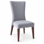 JYX-028 Gray High-Back Upholstered Dining Chair left 45-degree view