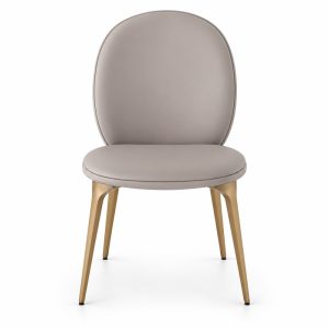 JYX-030 Beige Oval-Back Upholstered Dining Chair front view
