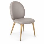 JYX-030 Beige Oval-Back Upholstered Dining Chair left 45-degree view