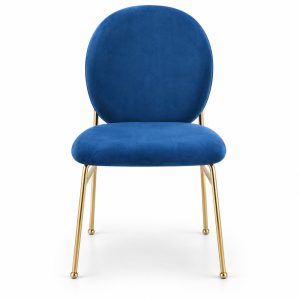 JYX-033 Blue Round-Back Upholstered Dining Chair front view
