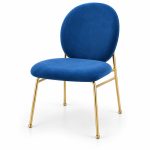 JYX-033 Blue Round-Back Upholstered Dining Chair left 45-degree view