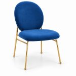 JYX-033 Blue Round-Back Upholstered Dining Chair right 45-degree view