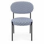 JYX-036 Blue Checkered Upholstered Dining Chair front view