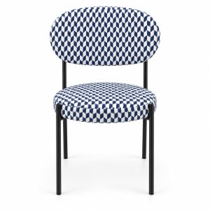JYX-036 Blue Checkered Upholstered Dining Chair front view