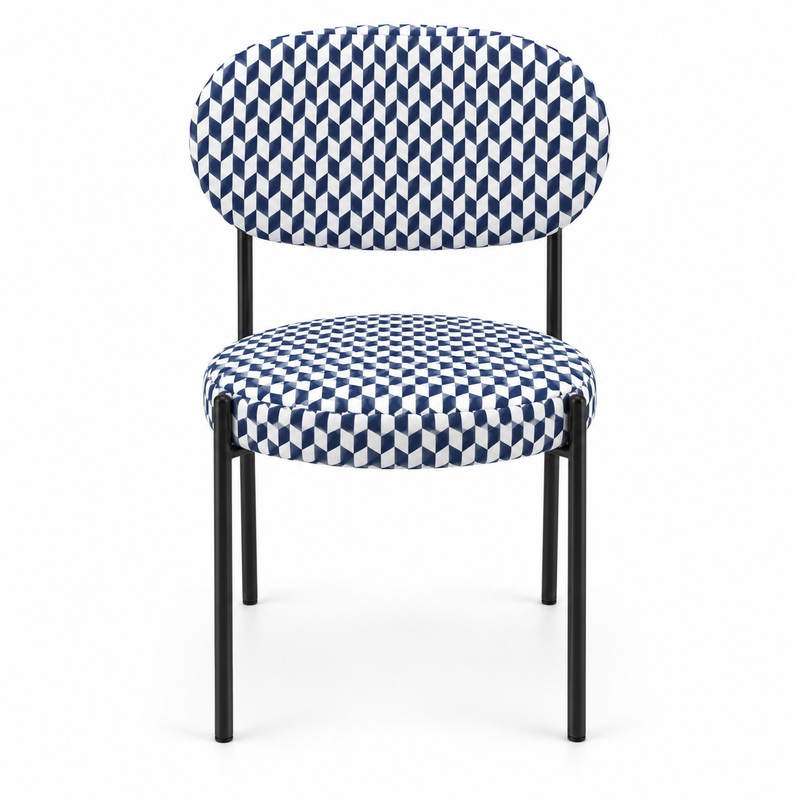 JYX-036 Blue Checkered Upholstered Dining Chair