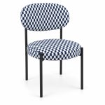 JYX-036 Blue Checkered Upholstered Dining Chair left 45-degree view