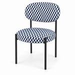 JYX-036 Blue Checkered Upholstered Dining Chair right 45-degree view