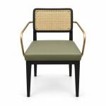 JYX-037 Olive Green Cane-Back Dining Armchair front view