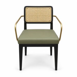 JYX-037 Olive Green Cane-Back Dining Armchair front view