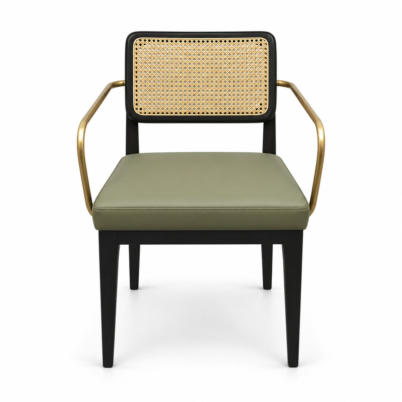 JYX-037 Olive Green Cane-Back Dining Armchair