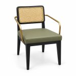 JYX-037 Olive Green Cane-Back Dining Armchair left 45-degree view