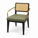 JYX-037 Olive Green Cane-Back Dining Armchair right 45-degree view