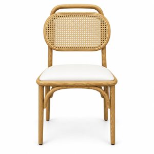 JYX-038 Cream Cane-Back Dining Chair front view