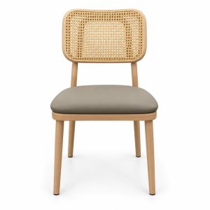 JYX-040 Beige Seat Woven-Back Dining Chair front view