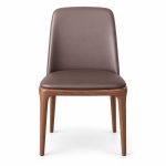 JYX-045 Brown High-Back Upholstered Dining Chair front view
