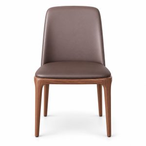 JYX-045 Brown High-Back Upholstered Dining Chair front view