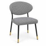 JYX-047 Black and White Checkered Dining Armchair left 45-degree view