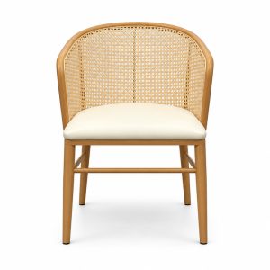 JYX-052 Cream Seat Curved Cane-Back Dining Chair front view
