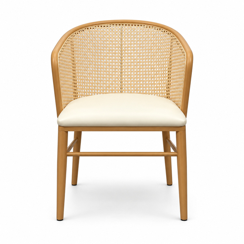 JYX-052 Cream Seat Curved Cane-Back Dining Chair