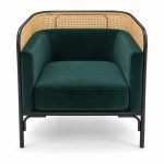 JYX-053 Dark Green Cane-Trimmed Lounge Armchair front view