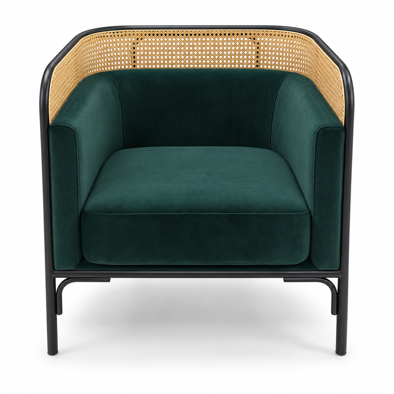 JYX-053 Dark Green Cane-Trimmed Lounge Armchair