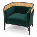 JYX-053 Dark Green Cane-Trimmed Lounge Armchair left 45-degree view
