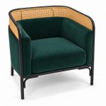 JYX-053 Dark Green Cane-Trimmed Lounge Armchair right 45-degree view