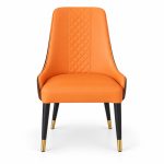 JYX-055 Orange Stitched High-Back Dining Chair front view