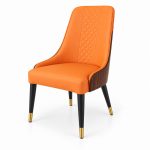 JYX-055 Orange Stitched High-Back Dining Chair left 45-degree view