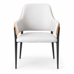 JYX-060 White Open-Back Upholstered Dining Armchair front view
