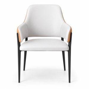 JYX-060 White Open-Back Upholstered Dining Armchair front view