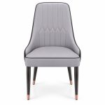 JYX-061 Gray Diamond-Stitched High-Back Dining Chair front view