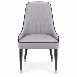 JYX-061 Gray Diamond-Stitched High-Back Dining Chair front view